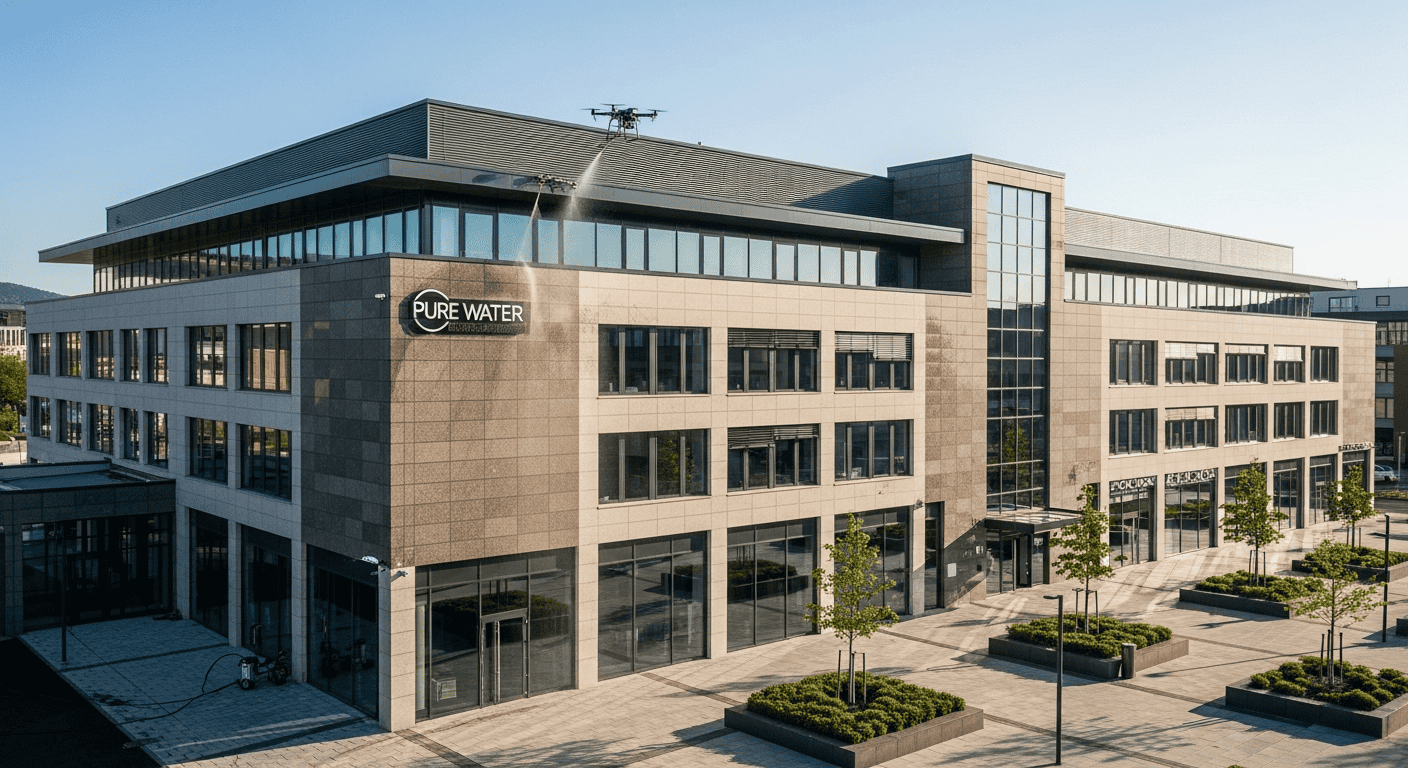 Infografikk som viser de ulike komponentene i utvendig vedlikehold: tak, fasade, vinduer og uteområder